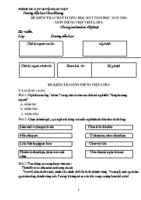 Đề kiểm tra chất lượng học kỳ I môn Tiếng Việt Lớp 4 - Năm học 2015-2016 - Trường TH Giao Hương (Có đáp án)